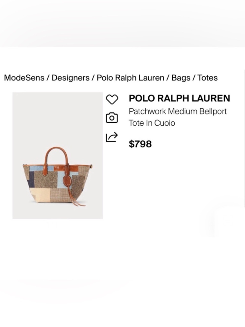 RALPH LAUREN POLO tweed and leather tote, one size, NWOT - Picture 2 of 16